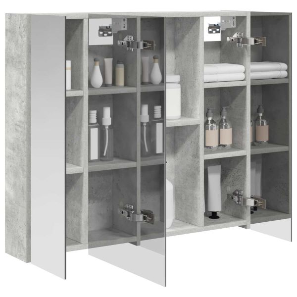 Шкаф с огледало за баня с рафт Циментено сиво 80 x 14.5 x 70 см