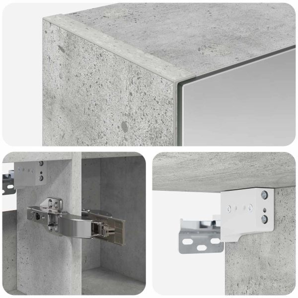 Шкаф с огледало за баня с рафт Циментено сиво 80 x 14.5 x 70 см