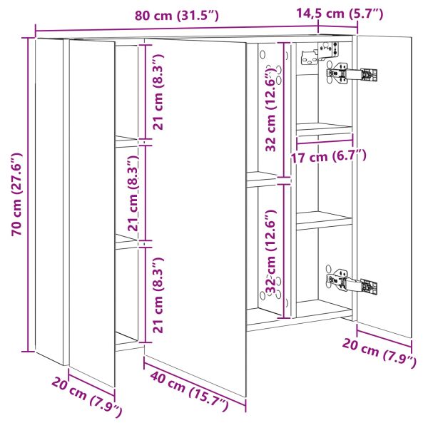 Шкаф с огледало за баня с рафт Димян дъб 80 x 14.5 x 70 см