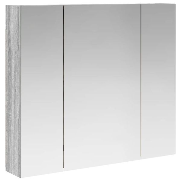 Шкаф с огледало за баня с рафт Сив Сонома 80 x 14.5 x 70 см