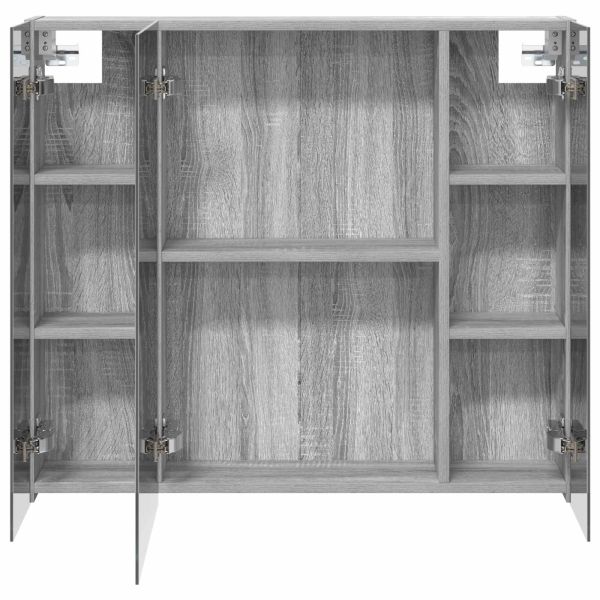 Шкаф с огледало за баня с рафт Сив Сонома 80 x 14.5 x 70 см