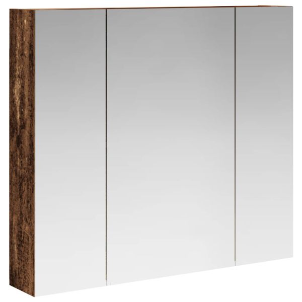 Шкаф с огледало за баня с рафт Старо дърво 80 x 14.5 x 70 см