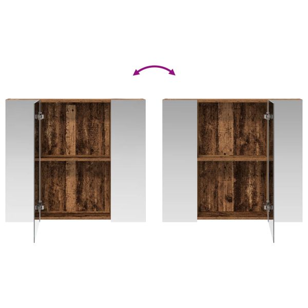 Шкаф с огледало за баня с рафт Старо дърво 80 x 14.5 x 70 см