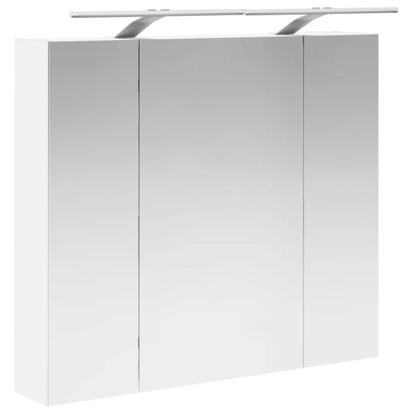 Шкаф с огледало за баня Бяло 80 x 14.5 x 70 см Инженерно дърво
