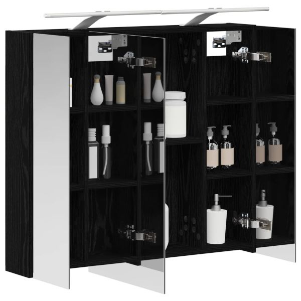 Шкаф с огледало за баня с рафт Черния дъб 80 x 14.5 x 70 см