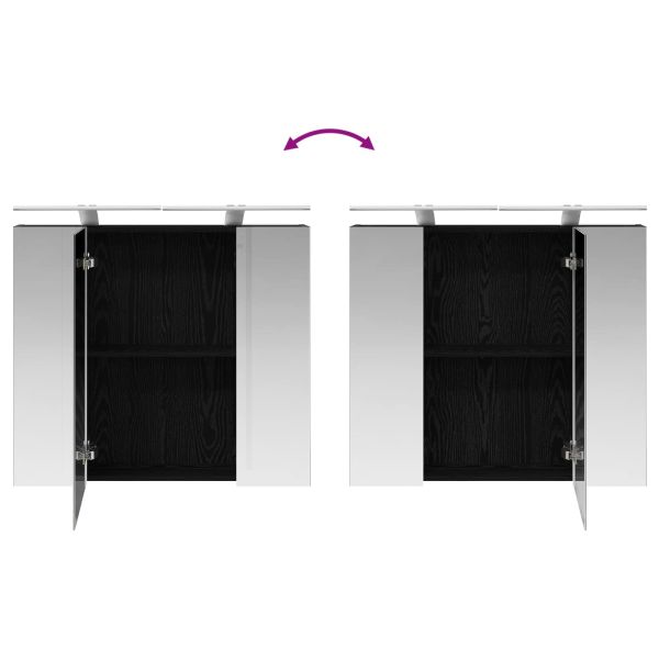 Шкаф с огледало за баня с рафт Черния дъб 80 x 14.5 x 70 см