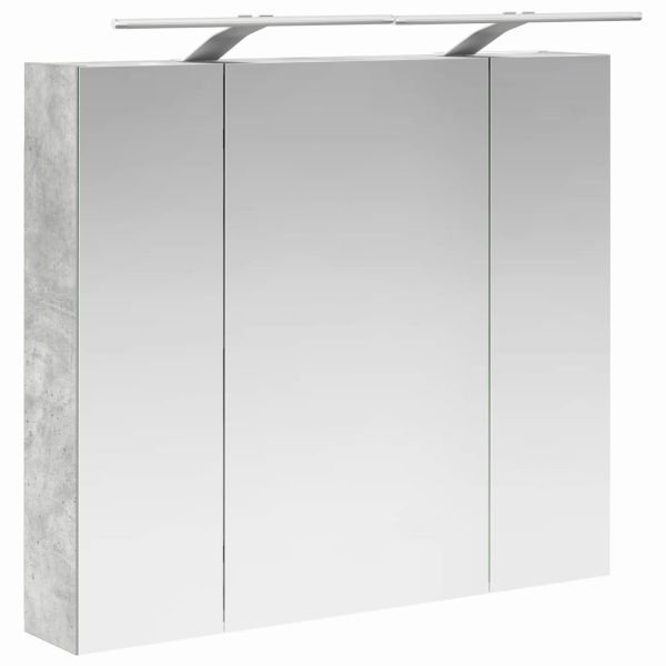 Шкаф с огледало за баня с рафт Циментено сиво 80 x 14.5 x 70 см