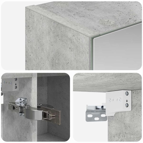 Шкаф с огледало за баня с рафт Циментено сиво 80 x 14.5 x 70 см