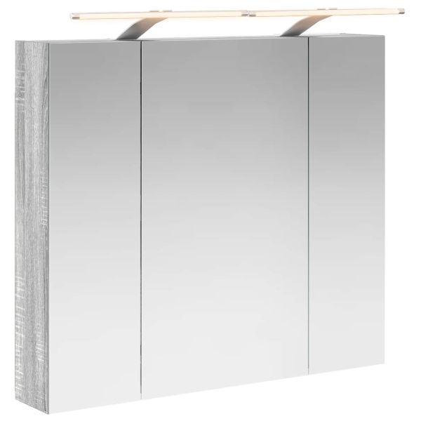 Шкаф с огледало за баня с рафт Сив Сонома 80 x 14.5 x 70 см