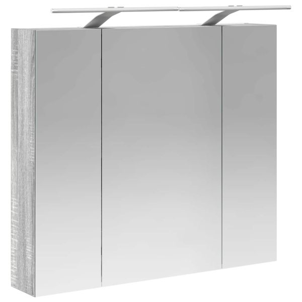 Шкаф с огледало за баня с рафт Сив Сонома 80 x 14.5 x 70 см