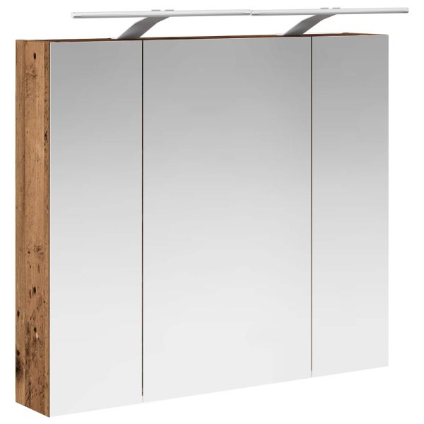 Шкаф с огледало за баня с рафт Старо дърво 80 x 14.5 x 70 см