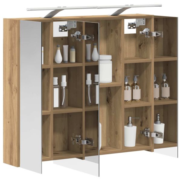 Шкаф с огледало за баня с рафт Дъб Артизан 80 x 14.5 x 70 см