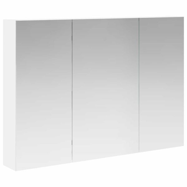 Шкаф с огледало за баня Бяло 100 x 14,5 x 70 см Инженерно дърво