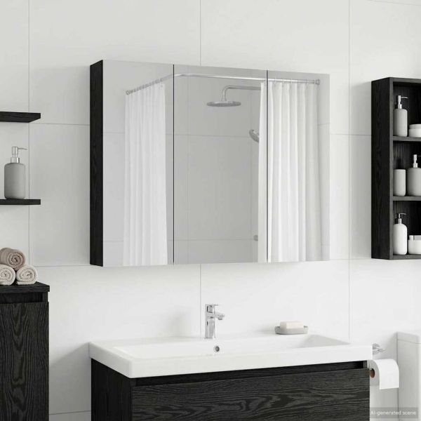 Шкаф с огледало за баня с рафт Черния дъб 100 x 14,5 x 70 см