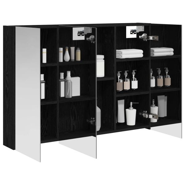 Шкаф с огледало за баня с рафт Черния дъб 100 x 14,5 x 70 см