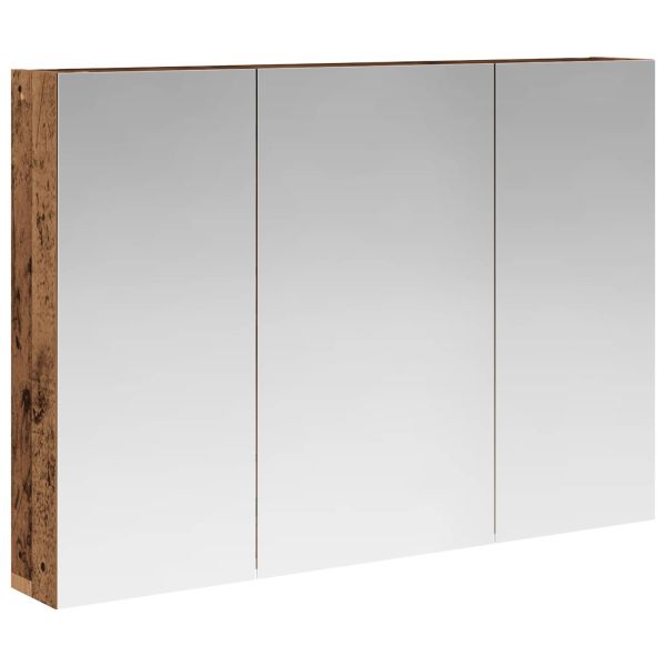 Шкаф с огледало за баня с рафт Старо дърво 100 x 14,5 x 70 см
