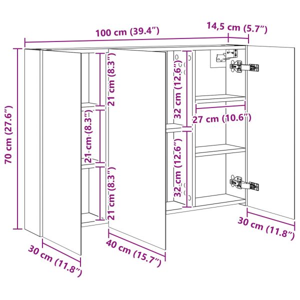 Шкаф с огледало за баня с рафт Дъб Артизан 100 x 14,5 x 70 см
