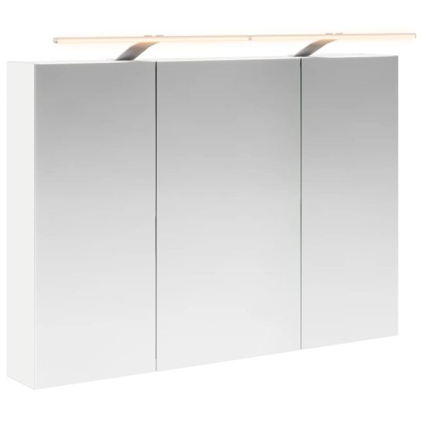 Шкаф с огледало за баня Бяло 100 x 14,5 x 70 см Инженерно дърво