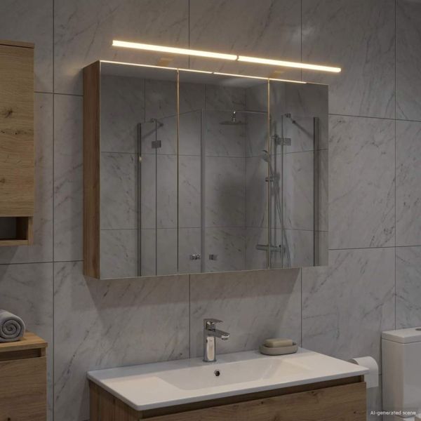 Шкаф с огледало за баня с рафт Дъб Артизан 100 x 14,5 x 70 см