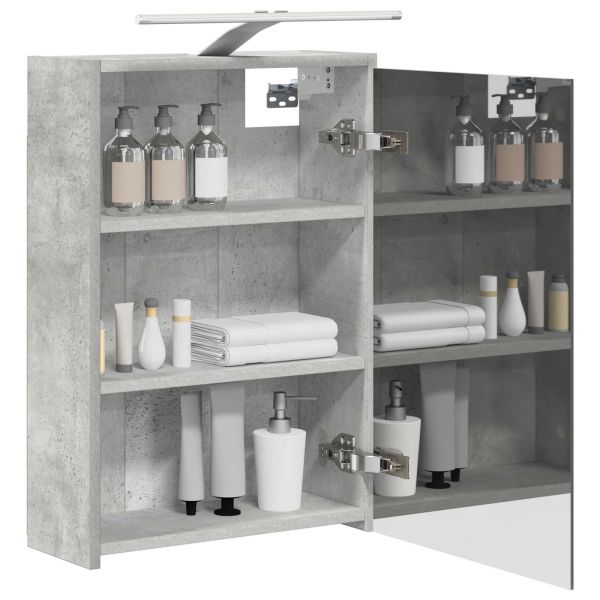 Шкаф с огледало за баня с рафт Циментено сиво 43 x 16 x 62.5 см