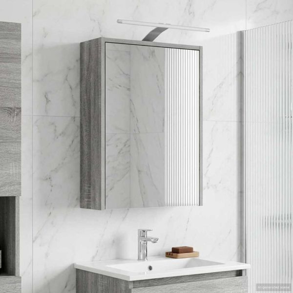 Шкаф с огледало за баня с рафт Сив Сонома 43 x 16 x 62.5 см