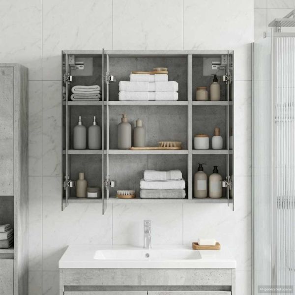 Шкаф с огледало за баня Циментено сиво 63,5 x 16 x 62,5 см