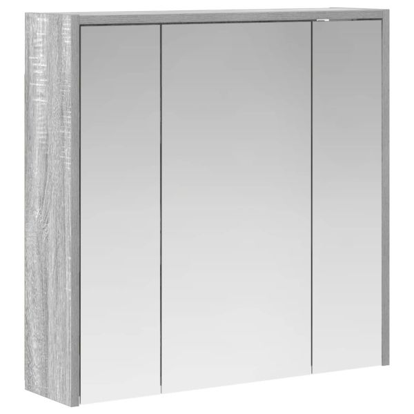 Шкаф с огледало за баня Сив Сонома 63,5 x 16 x 62,5 см