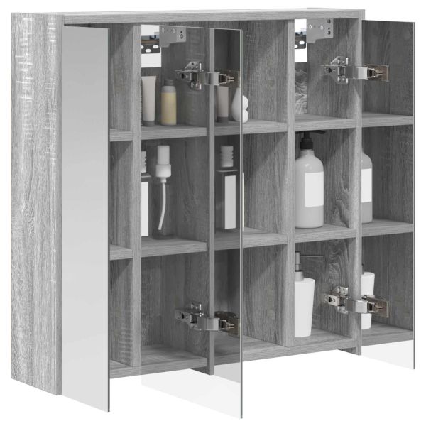 Шкаф с огледало за баня Сив Сонома 63,5 x 16 x 62,5 см