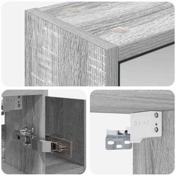 Шкаф с огледало за баня Сив Сонома 63,5 x 16 x 62,5 см