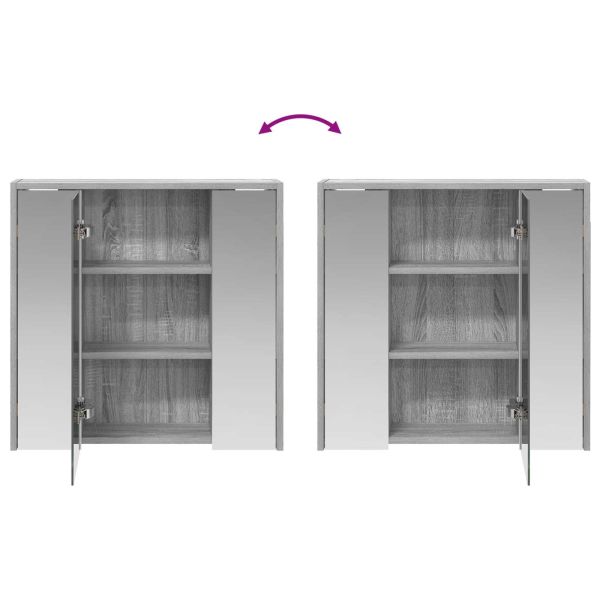 Шкаф с огледало за баня Сив Сонома 63,5 x 16 x 62,5 см