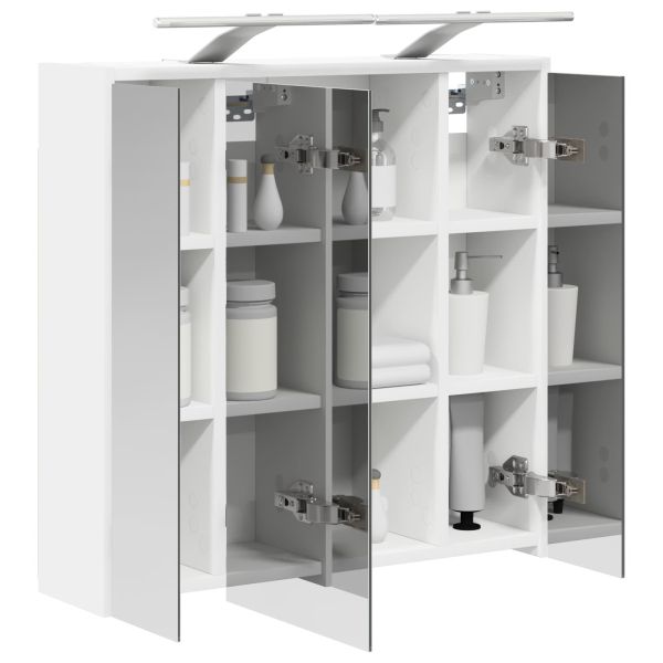 Шкаф с огледало за баня Бяло 63,5 x 16 x 62,5 см