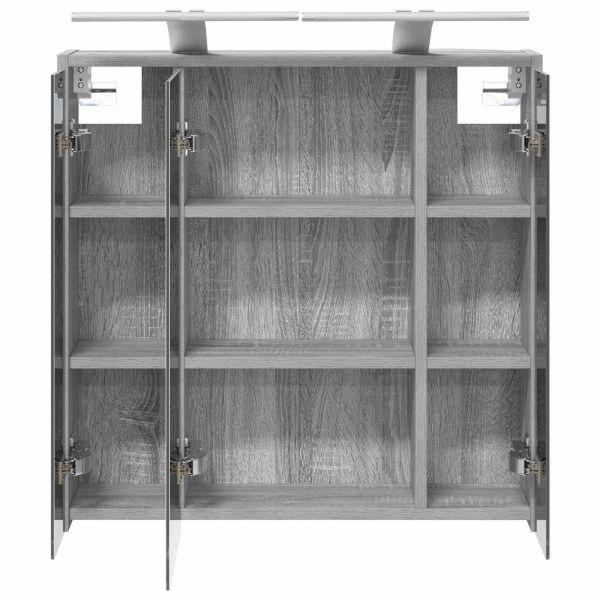 Шкаф с огледало за баня Сив Сонома 63,5 x 16 x 62,5 см
