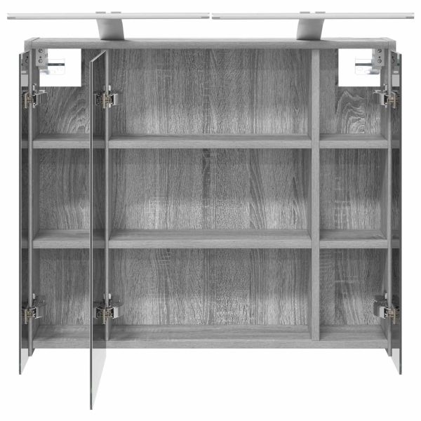 Шкаф с огледало за баня Сив Сонома 73,5 x 16 x 62,5 см