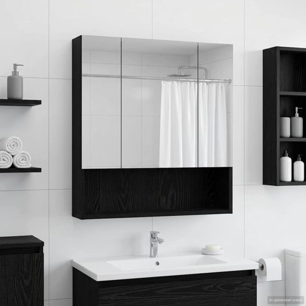 Шкаф с огледало за баня с рафт Черния дъб 60 x 14.5 x 70 см