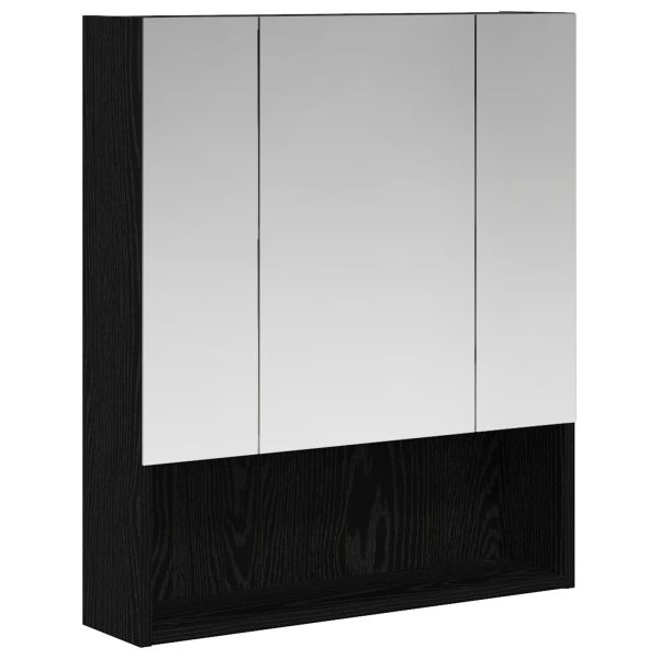 Шкаф с огледало за баня с рафт Черния дъб 60 x 14.5 x 70 см