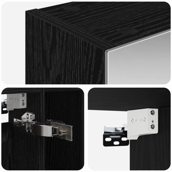 Шкаф с огледало за баня с рафт Черния дъб 60 x 14.5 x 70 см