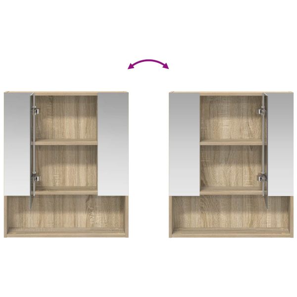 Шкаф с огледало за баня с рафт Сонома дъб 60 x 14.5 x 70 см