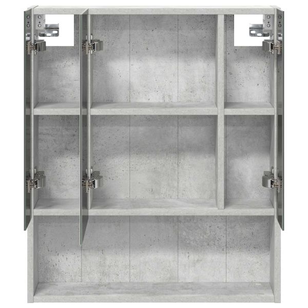 Шкаф с огледало за баня с рафт Циментено сиво 60 x 14.5 x 70 см