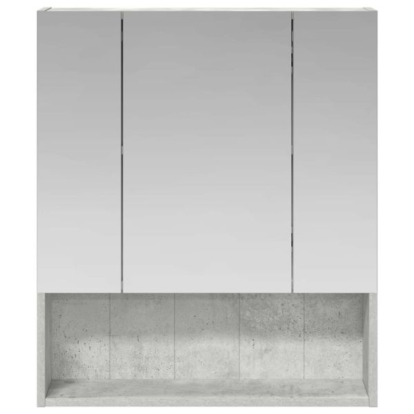 Шкаф с огледало за баня с рафт Циментено сиво 60 x 14.5 x 70 см