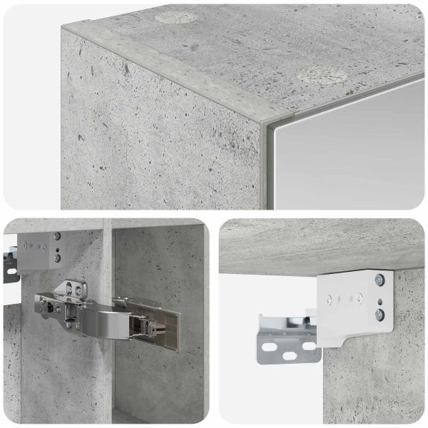 Шкаф с огледало за баня с рафт Циментено сиво 60 x 14.5 x 70 см