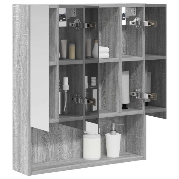 Шкаф с огледало за баня с рафт Сив Сонома 60 x 14.5 x 70 см