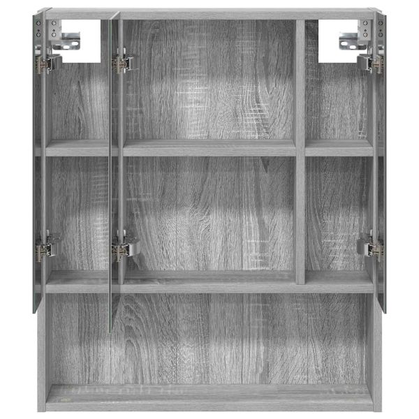 Шкаф с огледало за баня с рафт Сив Сонома 60 x 14.5 x 70 см