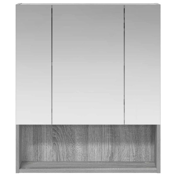 Шкаф с огледало за баня с рафт Сив Сонома 60 x 14.5 x 70 см