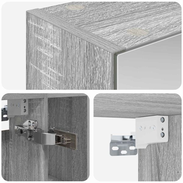 Шкаф с огледало за баня с рафт Сив Сонома 60 x 14.5 x 70 см