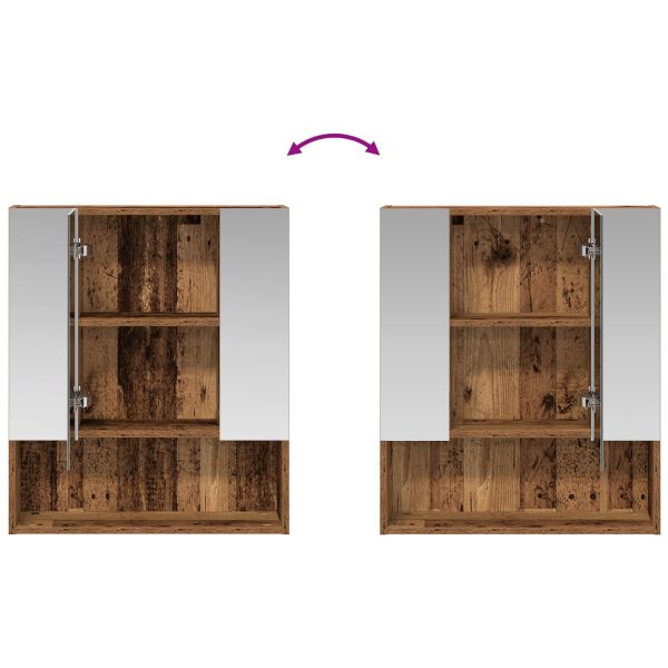 Шкаф с огледало за баня с рафт Старо дърво 60 x 14.5 x 70 см