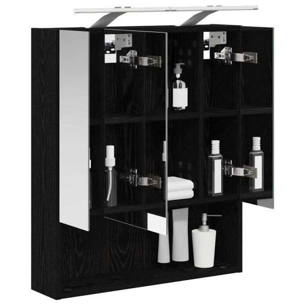 Шкаф с огледало за баня с рафт Черния дъб 60 x 14.5 x 70 см