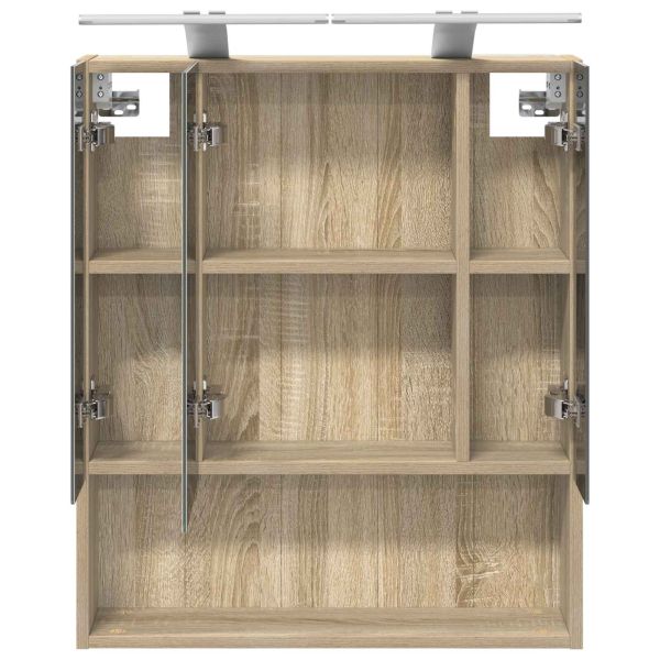 Шкаф с огледало за баня с рафт Сонома дъб 60 x 14.5 x 70 см