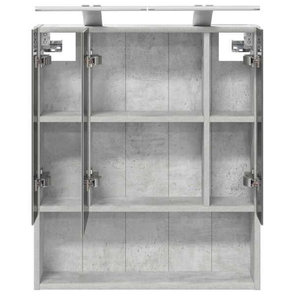 Шкаф с огледало за баня с рафт Циментено сиво 60 x 14.5 x 70 см