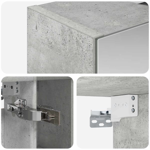 Шкаф с огледало за баня с рафт Циментено сиво 60 x 14.5 x 70 см