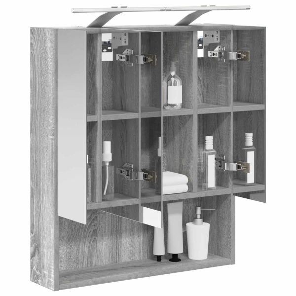 Шкаф с огледало за баня с рафт Сив Сонома 60 x 14.5 x 70 см